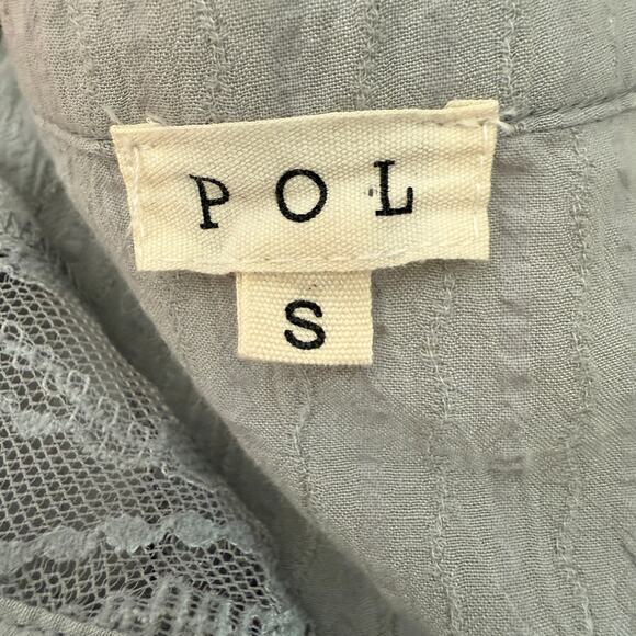 POL Cotton Lace Button Front Tunic Top Gray | Peasant Boho Blouse | Small - Picture 3 of 12